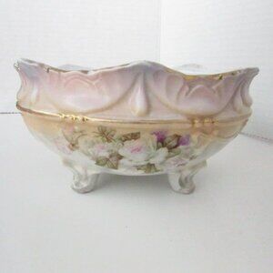 VTG IPF Germany Porcelain Footed Decorative Centerpiece Bowl Floral Cabbage Rose